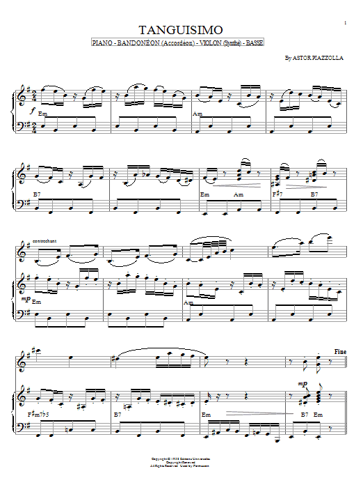 Download Astor Piazzolla Tanguisimo sheet music and printable PDF score & Jazz music notes