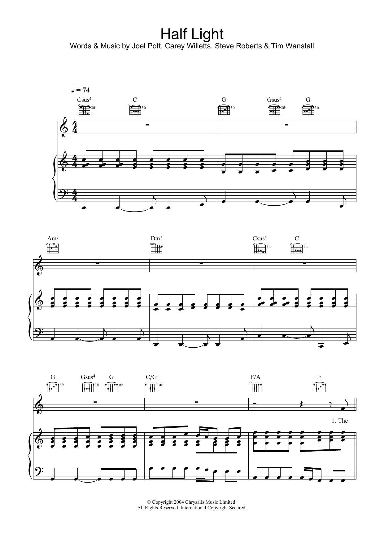 Download Athlete Half Light sheet music and printable PDF score & Rock music notes
