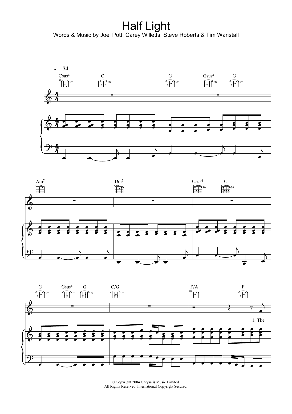 Preview Athlete Half Light Rock sheet music, notes and chords for Piano, Vocal & Guitar, SKU: 31762 Download Athlete Half Light sheet music and printable PDF score & Rock music notes