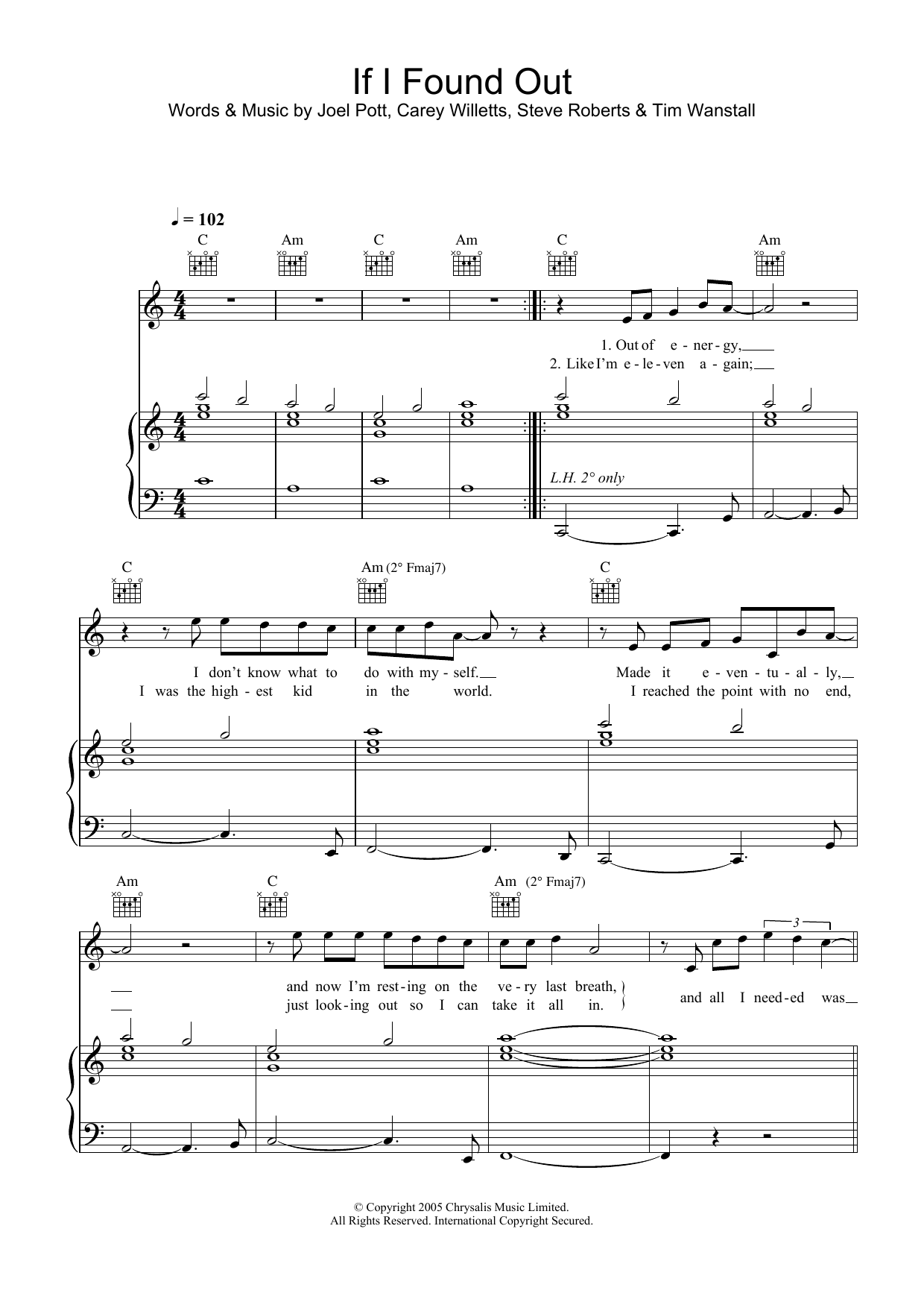 Preview Athlete If I Found Out Rock sheet music, notes and chords for Piano, Vocal & Guitar, SKU: 31765 Download Athlete If I Found Out sheet music and printable PDF score & Rock music notes