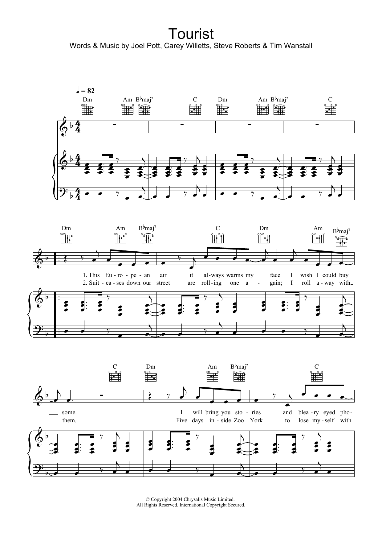 Preview Athlete Tourist Rock sheet music, notes and chords for Piano, Vocal & Guitar, SKU: 31763 Download Athlete Tourist sheet music and printable PDF score & Rock music notes