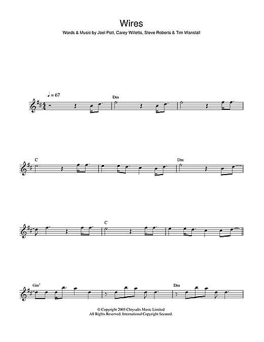 Preview Athlete Wires Rock sheet music, notes and chords for Piano, Vocal & Guitar, SKU: 31759 Download Athlete Wires sheet music and printable PDF score & Rock music notes