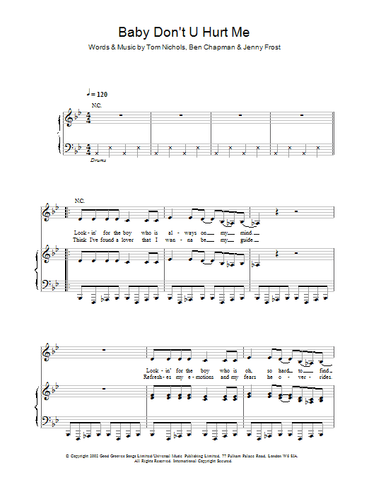 Preview Atomic Kitten Baby Don't U Hurt Me Pop sheet music, notes and chords for Piano, Vocal & Guitar, SKU: 21804 Download Atomic Kitten Baby Don't U Hurt Me sheet music and printable PDF score & Pop music notes