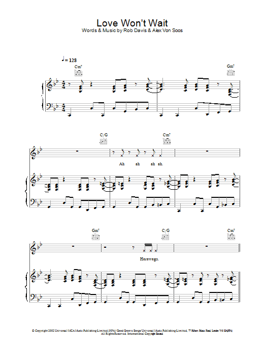 Preview Atomic Kitten Love Won't Wait Pop sheet music, notes and chords for Piano, Vocal & Guitar, SKU: 21808 Download Atomic Kitten Love Won't Wait sheet music and printable PDF score & Pop music notes