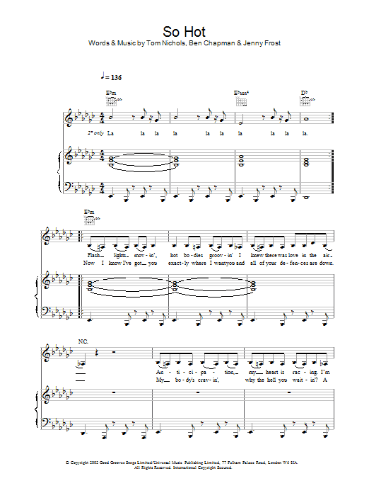 Preview Atomic Kitten So Hot Pop sheet music, notes and chords for Piano, Vocal & Guitar, SKU: 21810 Download Atomic Kitten So Hot sheet music and printable PDF score & Pop music notes