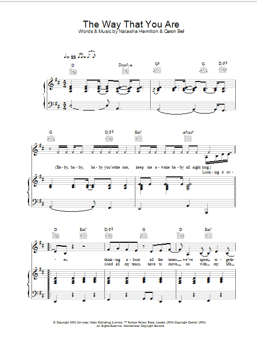 Preview Atomic Kitten The Way That You Are Pop sheet music, notes and chords for Piano, Vocal & Guitar, SKU: 21813 Download Atomic Kitten The Way That You Are sheet music and printable PDF score & Pop music notes