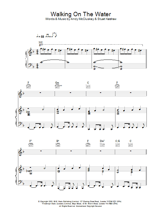 Preview Atomic Kitten Walking On The Water Pop sheet music, notes and chords for Piano, Vocal & Guitar, SKU: 21814 Download Atomic Kitten Walking On The Water sheet music and printable PDF score & Pop music notes