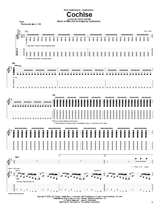 Preview Audioslave Cochise Metal sheet music, notes and chords for Guitar Tab, SKU: 24965 Download Audioslave Cochise sheet music and printable PDF score & Metal music notes