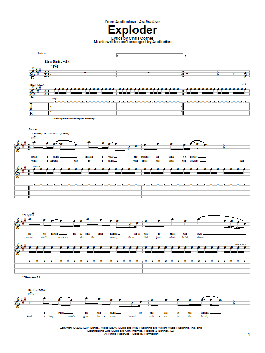 Download Audioslave Exploder sheet music and printable PDF score & Metal music notes