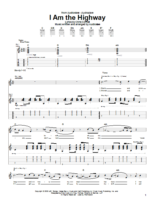 Preview Audioslave I Am The Highway Metal sheet music, notes and chords for Guitar Tab, SKU: 24970 Download Audioslave I Am The Highway sheet music and printable PDF score & Metal music notes