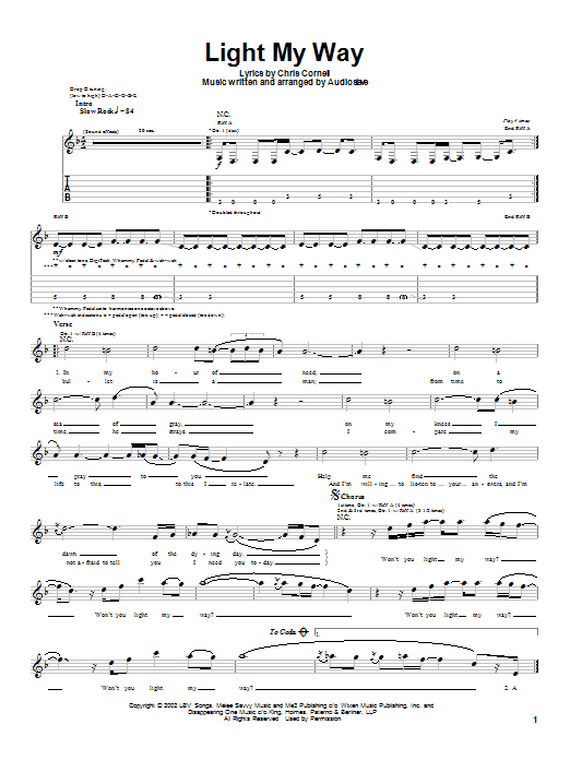 Preview Audioslave Light My Way Metal sheet music, notes and chords for Guitar Tab, SKU: 24979 Download Audioslave Light My Way sheet music and printable PDF score & Metal music notes