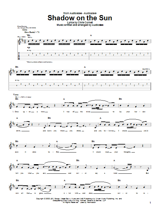 Download Audioslave Shadow On The Sun sheet music and printable PDF score & Metal music notes