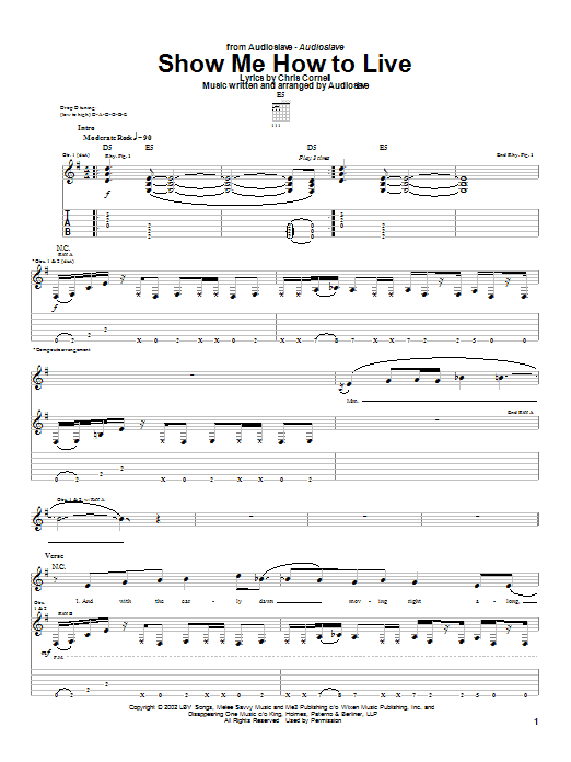 Download Audioslave Show Me How To Live sheet music and printable PDF score & Metal music notes