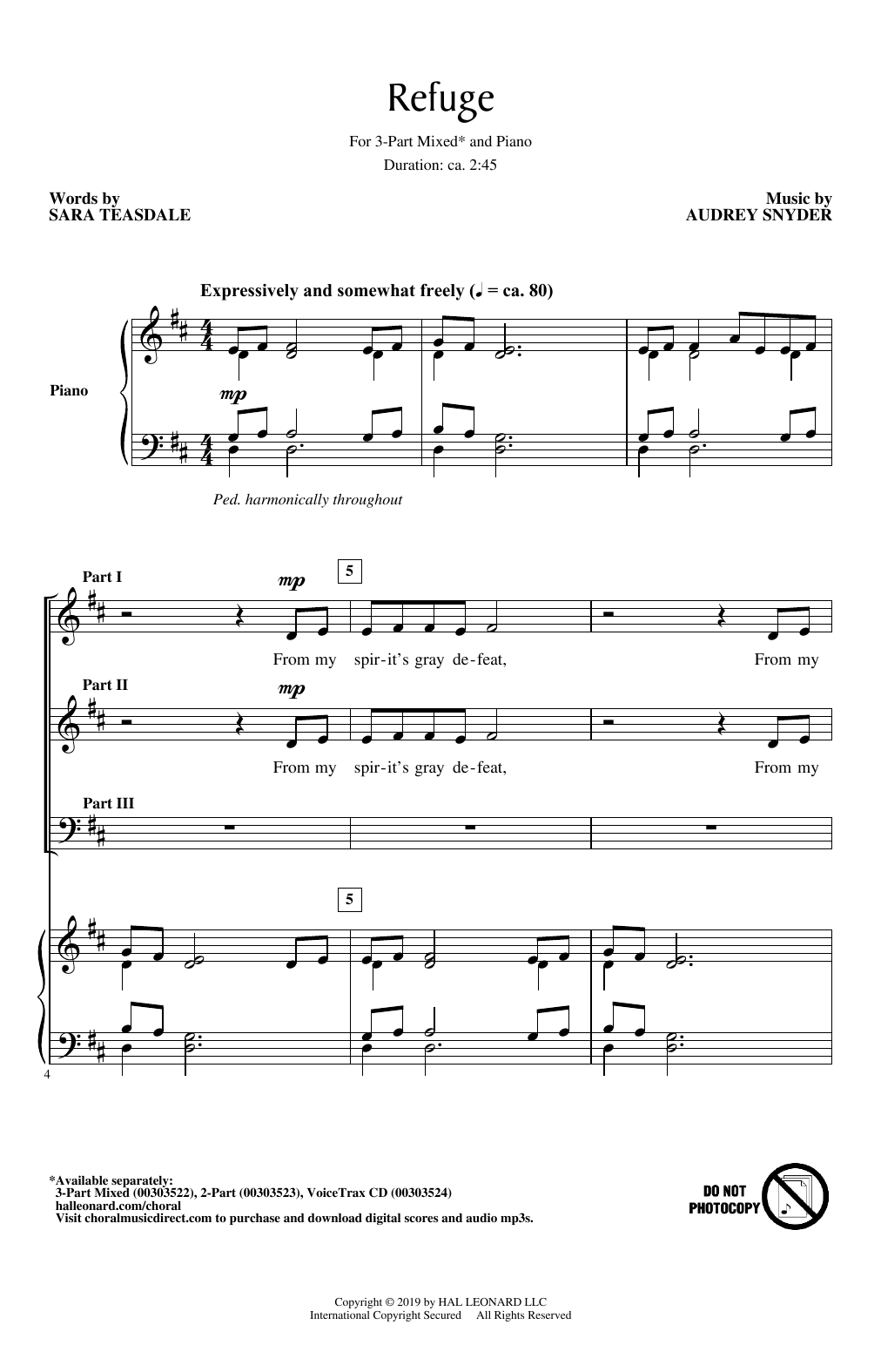 Preview Audrey Snyder Refuge Concert sheet music, notes and chords for 3-Part Mixed Choir, SKU: 425228 sheet music, piano notes, chords, guitar tabs, score, transpose, transcribe, how to play, guide, download, learn, tutorial, progression, song, artist, awards, billboard, mtv, vh1, tour, single, album, release
