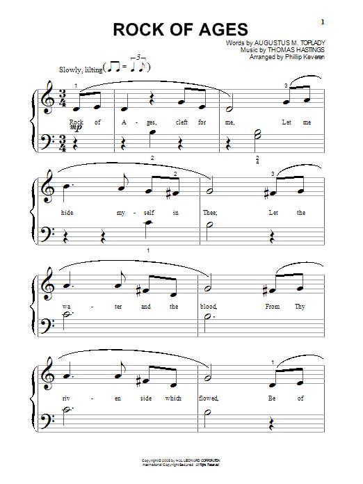 Preview Augustus M. Toplady Rock Of Ages Hymn sheet music, notes and chords for Easy Piano, SKU: 54862 Download Augustus M. Toplady Rock Of Ages sheet music and printable PDF score & Hymn music notes