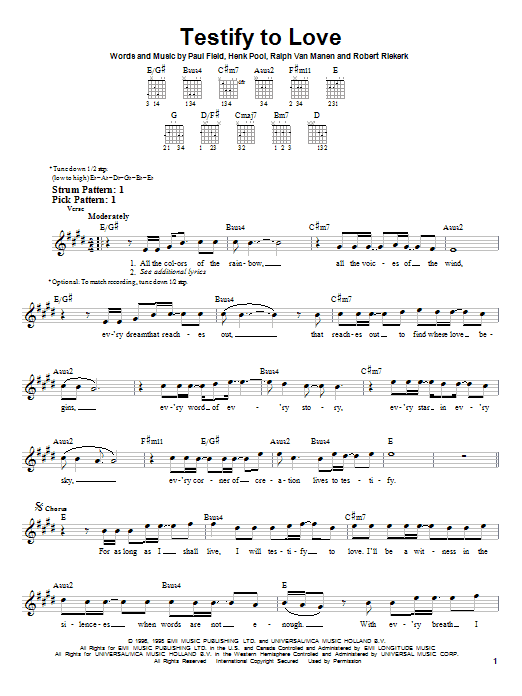 Preview Avalon Testify To Love Pop sheet music, notes and chords for Lyrics & Chords, SKU: 82160 sheet music, piano notes, chords, guitar tabs, score, transpose, transcribe, how to play, guide, download, learn, tutorial, progression, song, artist, awards, billboard, mtv, vh1, tour, single, album, release