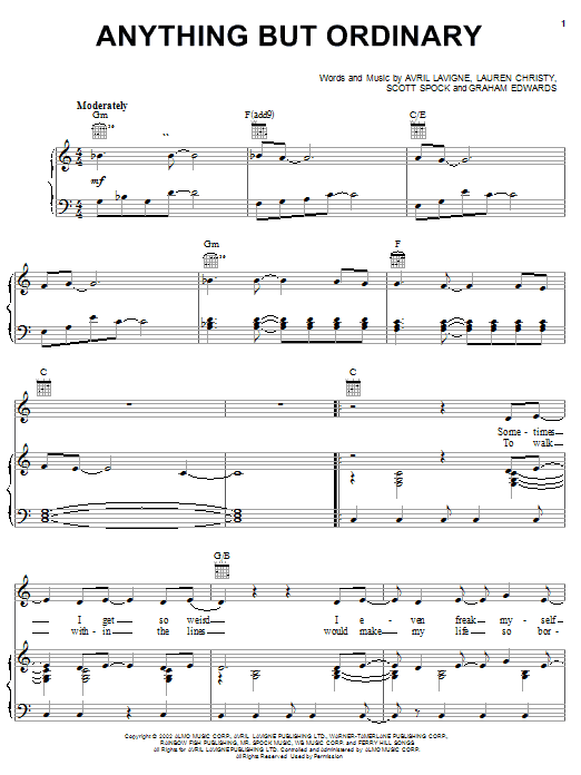 Preview Avril Lavigne Anything But Ordinary Rock sheet music, notes and chords for Guitar Tab, SKU: 23652 sheet music, piano notes, chords, guitar tabs, score, transpose, transcribe, how to play, guide, download, learn, tutorial, progression, song, artist, awards, billboard, mtv, vh1, tour, single, album, release