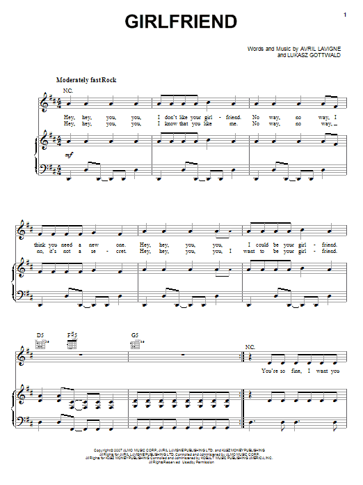 Download Avril Lavigne Girlfriend sheet music and printable PDF score & Rock music notes