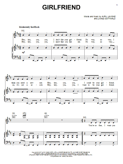 Preview Avril Lavigne Girlfriend Rock sheet music, notes and chords for Easy Guitar Tab, SKU: 62345 sheet music, piano notes, chords, guitar tabs, score, transpose, transcribe, how to play, guide, download, learn, tutorial, progression, song, artist, awards, billboard, mtv, vh1, tour, single, album, release