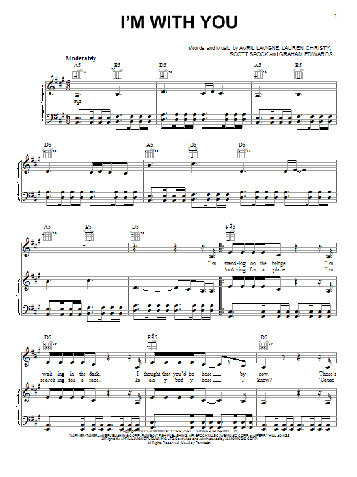Download Avril Lavigne I'm With You sheet music and printable PDF score & Rock music notes