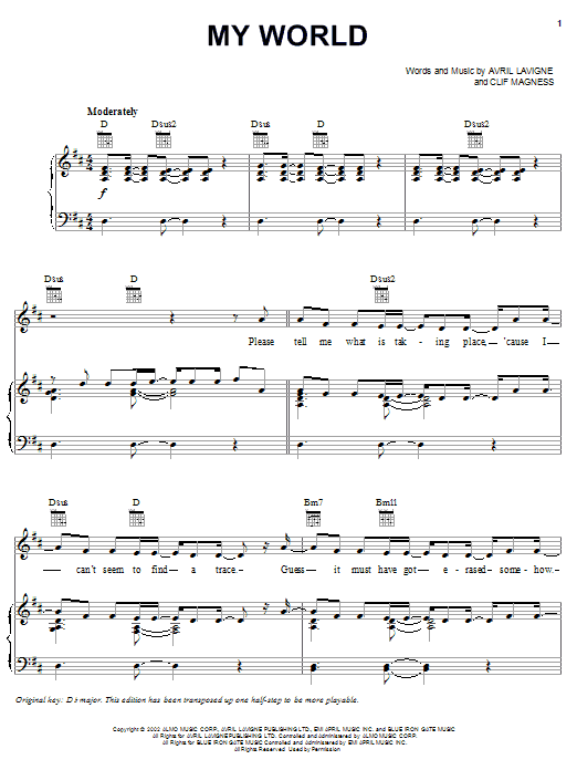 Download Avril Lavigne My World sheet music and printable PDF score & Pop music notes