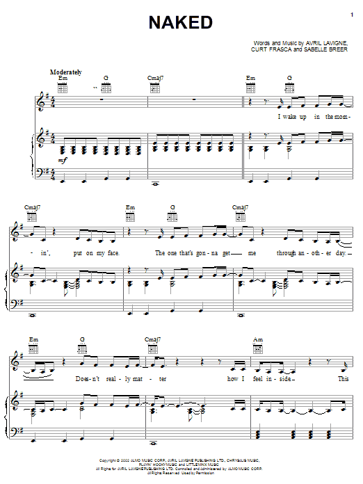 Preview Avril Lavigne Naked Rock sheet music, notes and chords for Guitar Tab, SKU: 23656 sheet music, piano notes, chords, guitar tabs, score, transpose, transcribe, how to play, guide, download, learn, tutorial, progression, song, artist, awards, billboard, mtv, vh1, tour, single, album, release