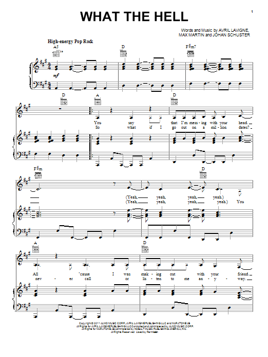 Download Avril Lavigne What The Hell sheet music and printable PDF score & Rock music notes