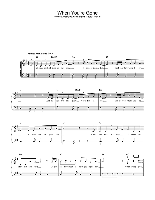Avril Lavigne When You Re Gone Sheet Music Download Printable Rock Pdf Easy Piano Score Sku