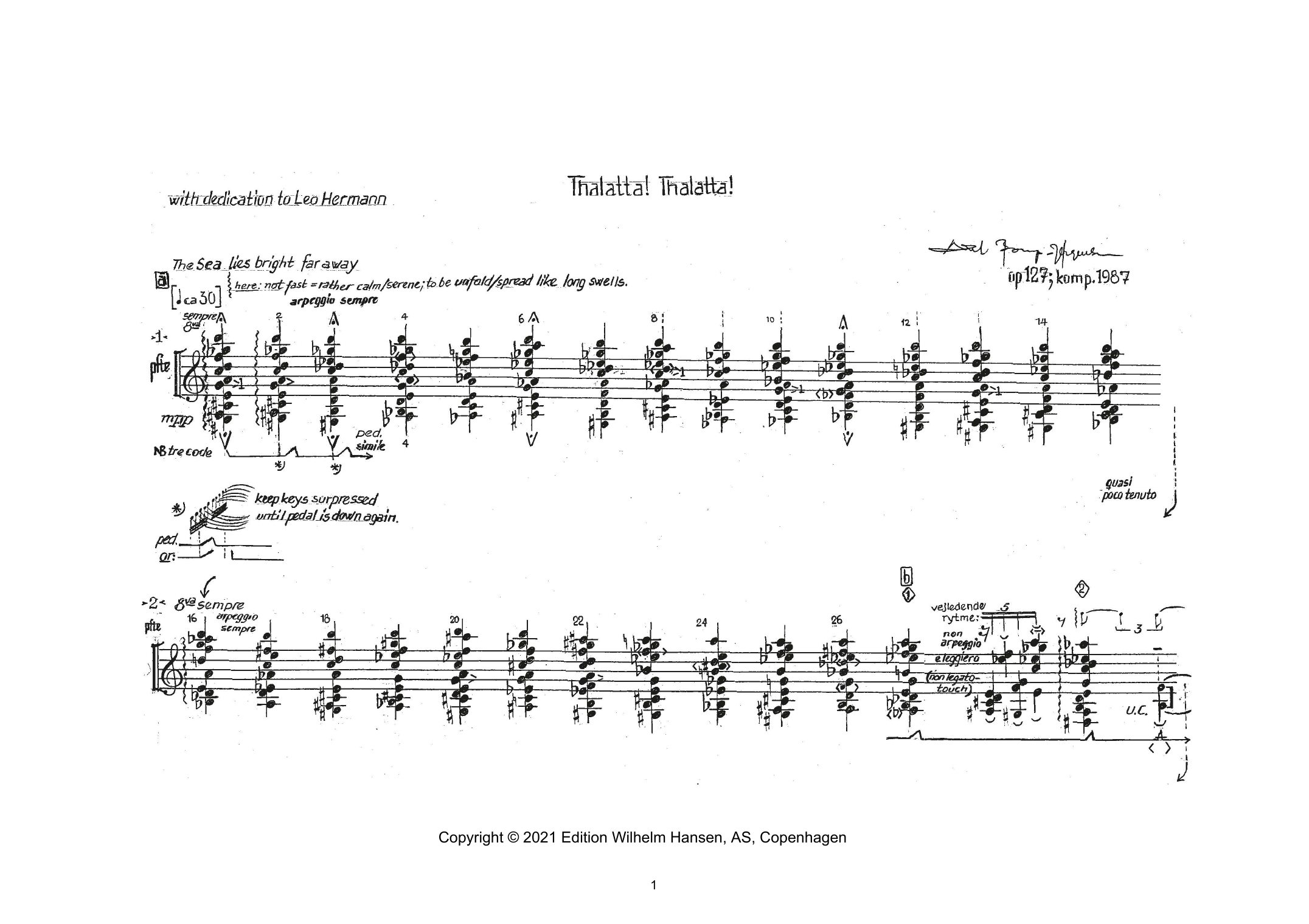 Nico Muhly Thalatta! Thalatta! Sheet Music & Chords for Piano Solo - Download or Print PDF