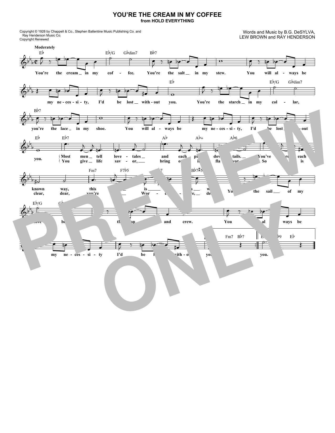 Download B.G. DeSylva You're The Cream In My Coffee sheet music and printable PDF score & Standards music notes