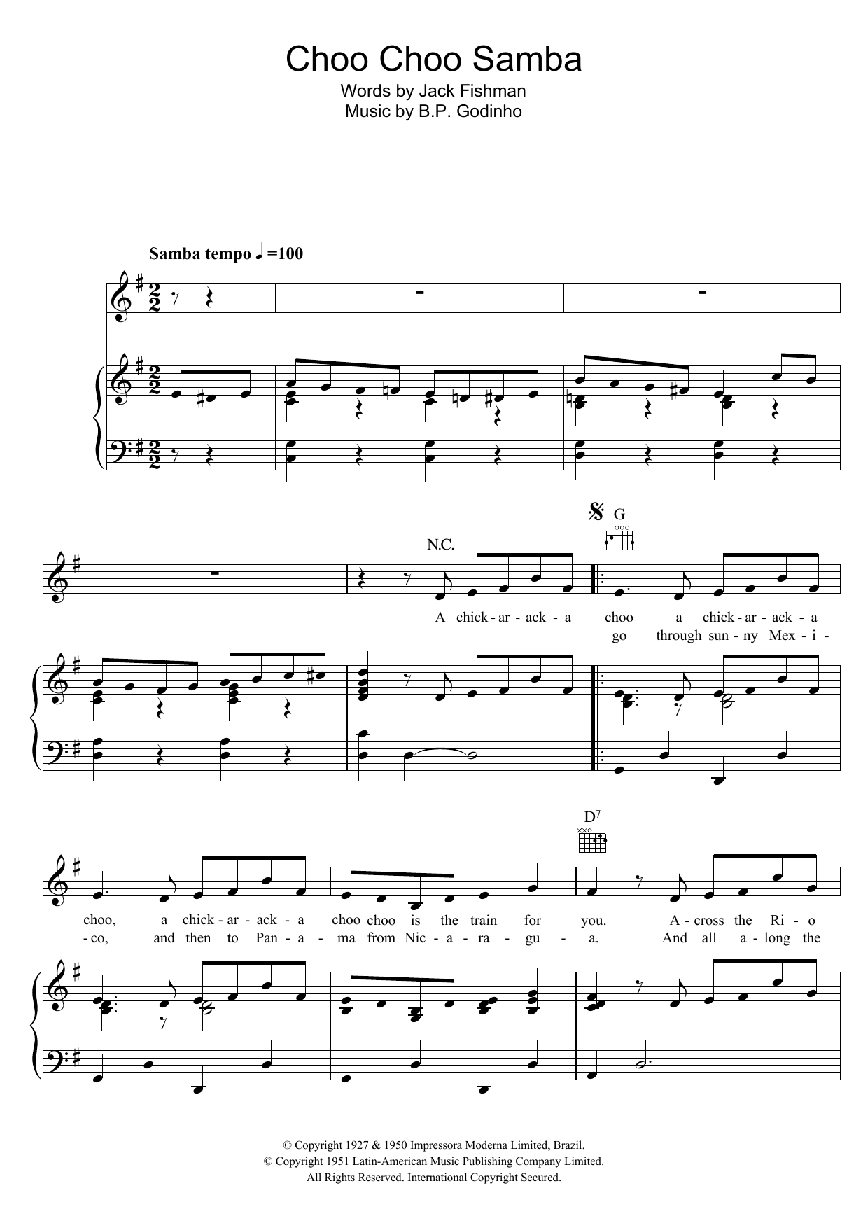 Download B.P. Godinho Choo Choo Samba sheet music and printable PDF score & Latin music notes