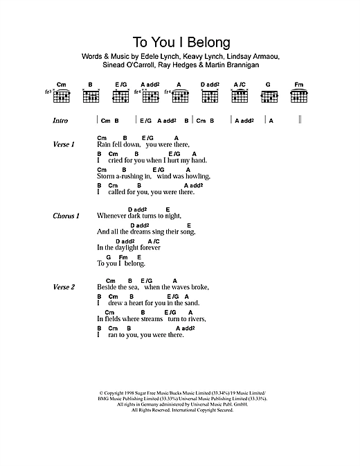 Preview B*Witched To You I Belong Pop sheet music, notes and chords for Lyrics & Chords, SKU: 108471 sheet music, piano notes, chords, guitar tabs, score, transpose, transcribe, how to play, guide, download, learn, tutorial, progression, song, artist, awards, billboard, mtv, vh1, tour, single, album, release