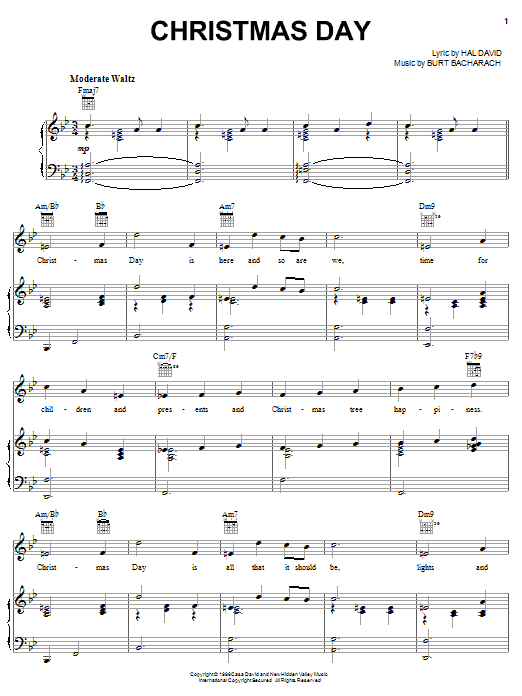 Download Bacharach & David Christmas Day sheet music and printable PDF score & Pop music notes