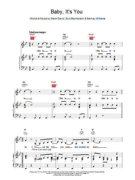 Download Bacharach & David Baby It's You sheet music and printable PDF score & Pop music notes
