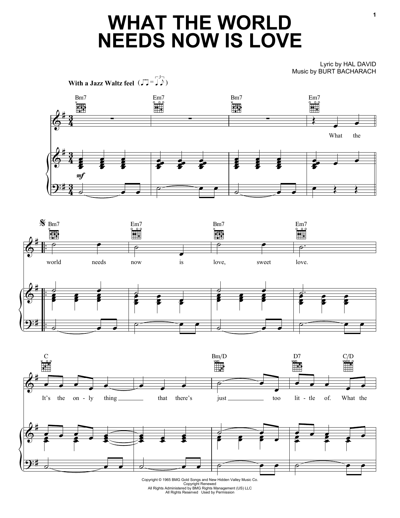 Preview Bacharach & David What The World Needs Now Is Love Folk sheet music, notes and chords for Lyrics & Chords, SKU: 82043 Download Bacharach & David What The World Needs Now Is Love sheet music and printable PDF score & Folk music notes
