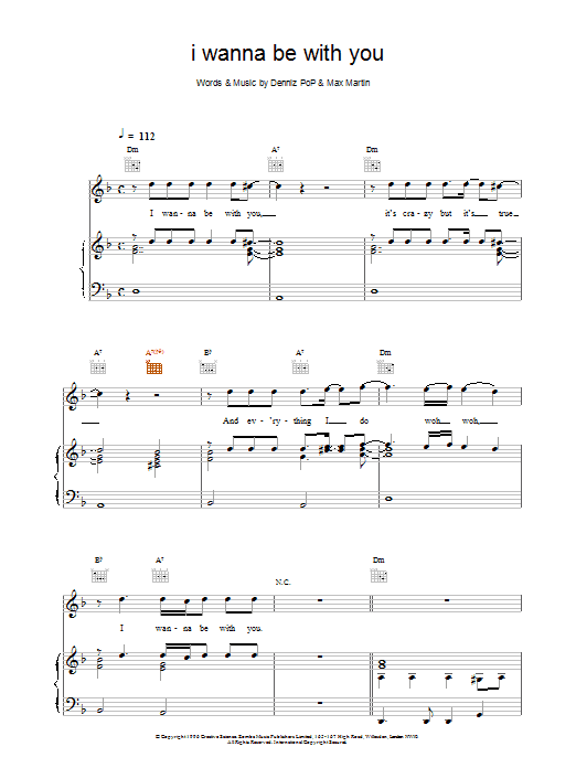 Preview Backstreet Boys I Wanna Be With You Pop sheet music, notes and chords for Piano, Vocal & Guitar (Right-Hand Melody), SKU: 17343 sheet music, piano notes, chords, guitar tabs, score, transpose, transcribe, how to play, guide, download, learn, tutorial, progression, song, artist, awards, billboard, mtv, vh1, tour, single, album, release