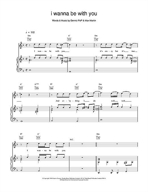Preview Backstreet Boys I Wanna Be With You Pop sheet music, notes and chords for Piano, Vocal & Guitar (Right-Hand Melody), SKU: 17343 sheet music, piano notes, chords, guitar tabs, score, transpose, transcribe, how to play, guide, download, learn, tutorial, progression, song, artist, awards, billboard, mtv, vh1, tour, single, album, release