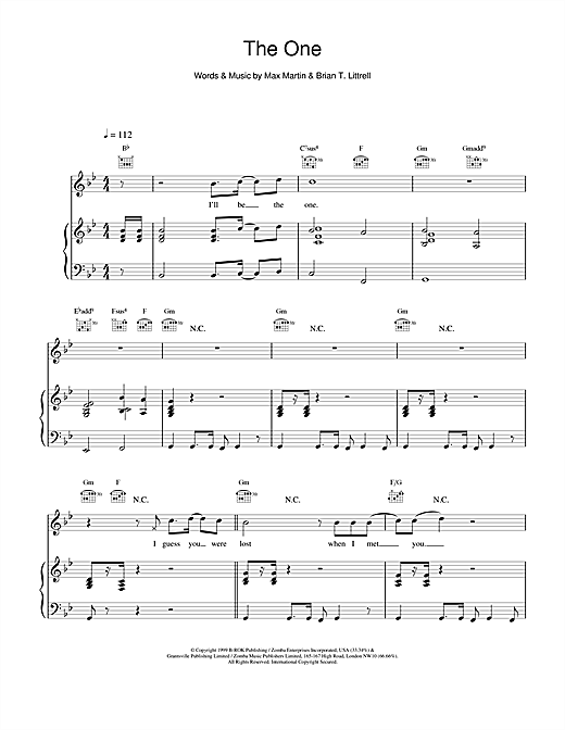Preview Backstreet Boys The One Pop sheet music, notes and chords for Piano, Vocal & Guitar, SKU: 17629 sheet music, piano notes, chords, guitar tabs, score, transpose, transcribe, how to play, guide, download, learn, tutorial, progression, song, artist, awards, billboard, mtv, vh1, tour, single, album, release
