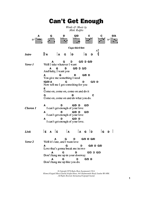 Preview Bad Company Can't Get Enough Rock sheet music, notes and chords for Lyrics & Chords, SKU: 48415 Download Bad Company Can't Get Enough sheet music and printable PDF score & Rock music notes