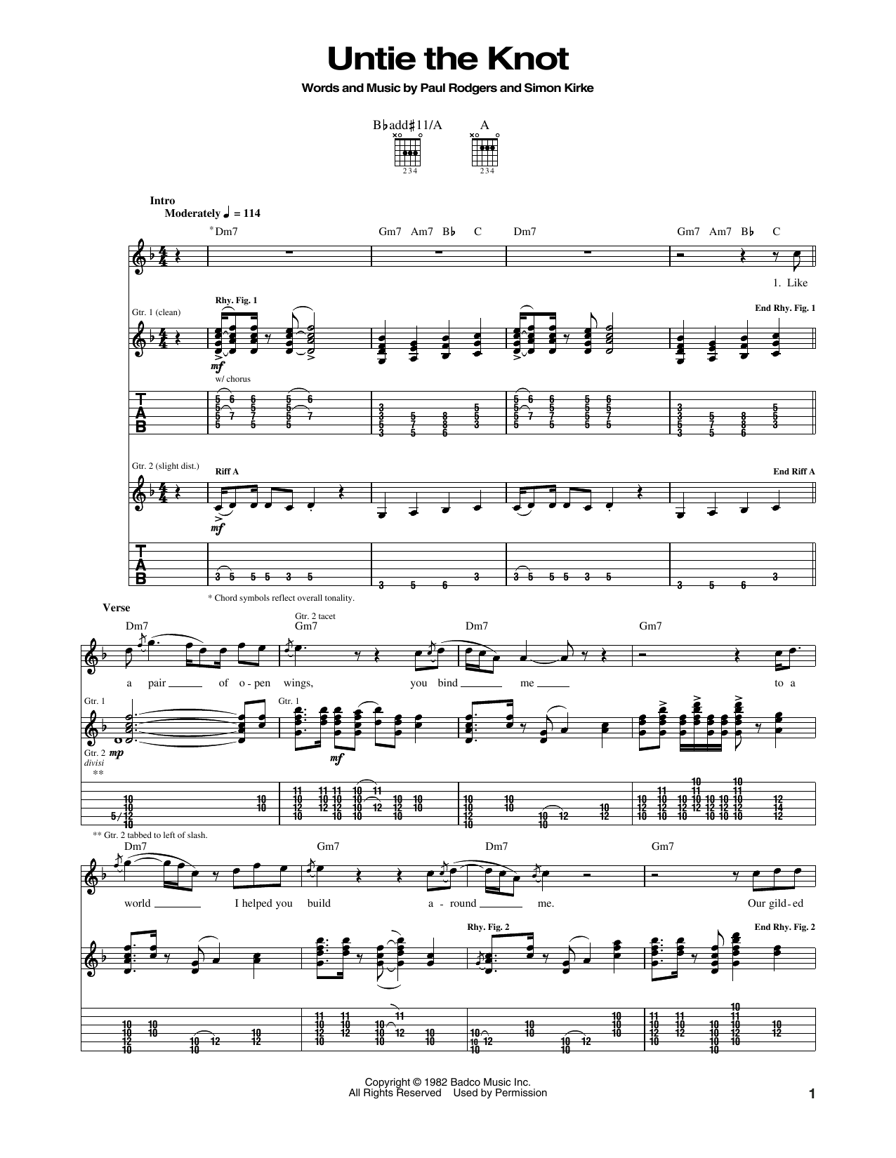 Untie The Knot Sheet Music Notes Bad Company Chords Download Rock Notes Guitar Tab Pdf Printable 170744