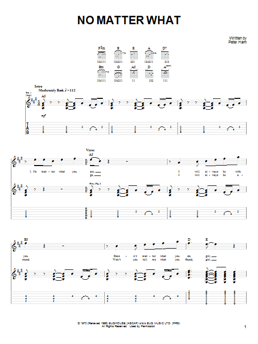 Download Badfinger No Matter What sheet music and printable PDF score & Rock music notes