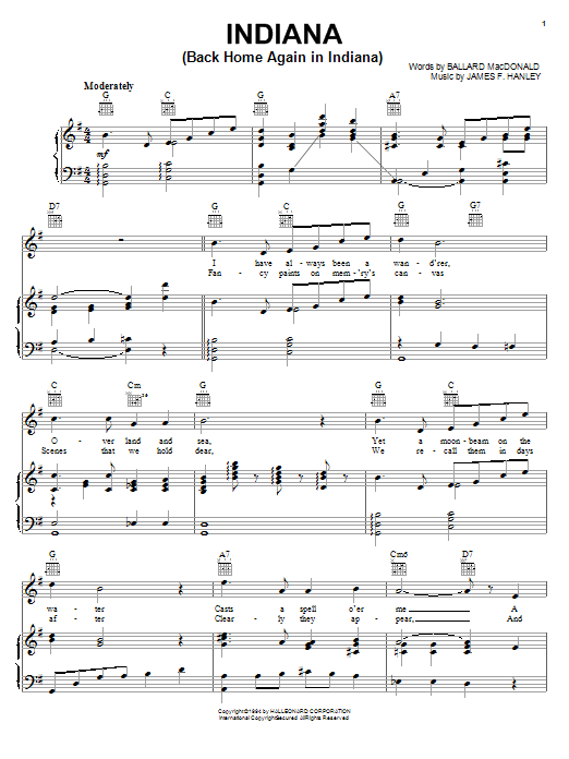 Download Ballard MacDonald Indiana (Back Home Again In Indiana) sheet music and printable PDF score & Jazz music notes