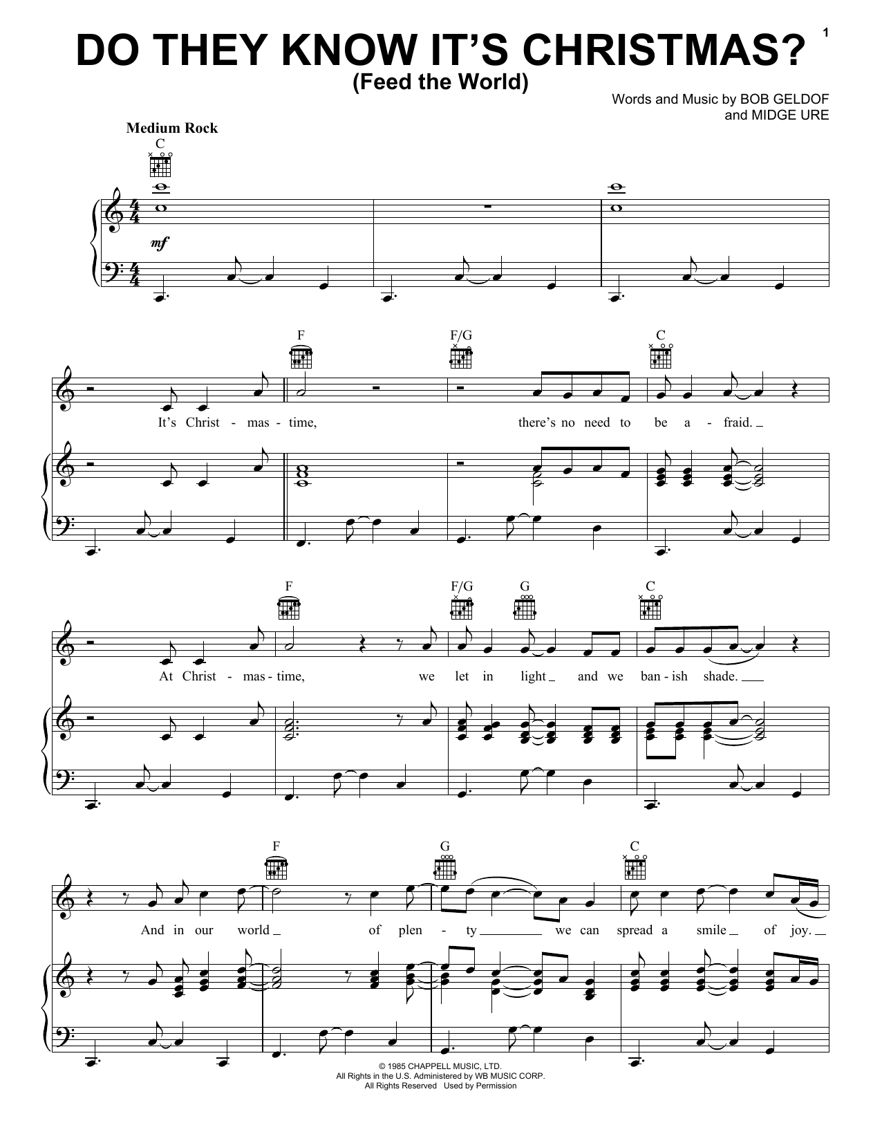 Download Band Aid Do They Know It's Christmas? sheet music and printable PDF score & Pop music notes