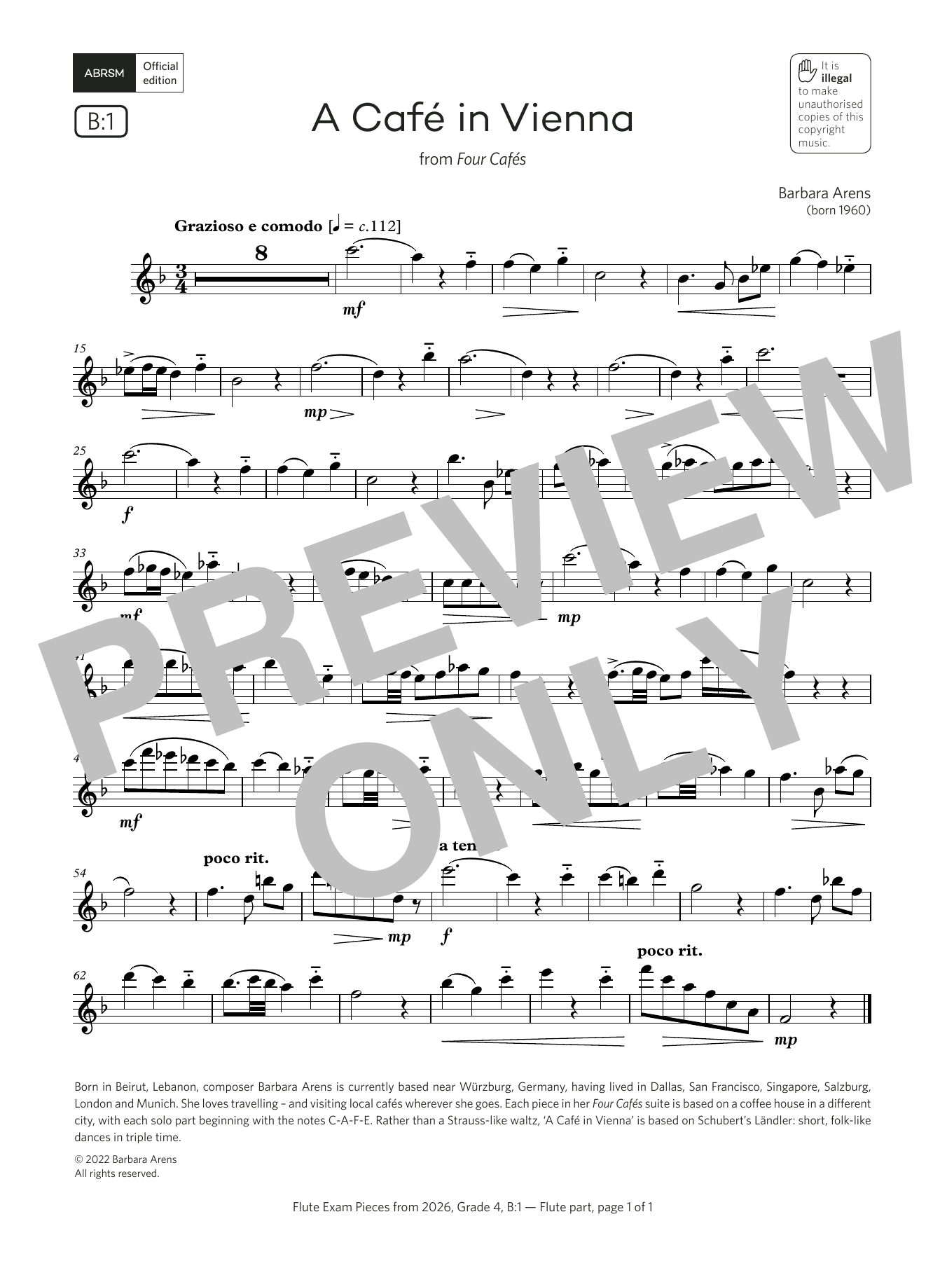 Barbara Arens A Café in Vienna (Grade 4, list B1, from the ABRSM Flute Syllabus from 2026) Sheet Music & Chords for Flute Solo - Download or Print PDF