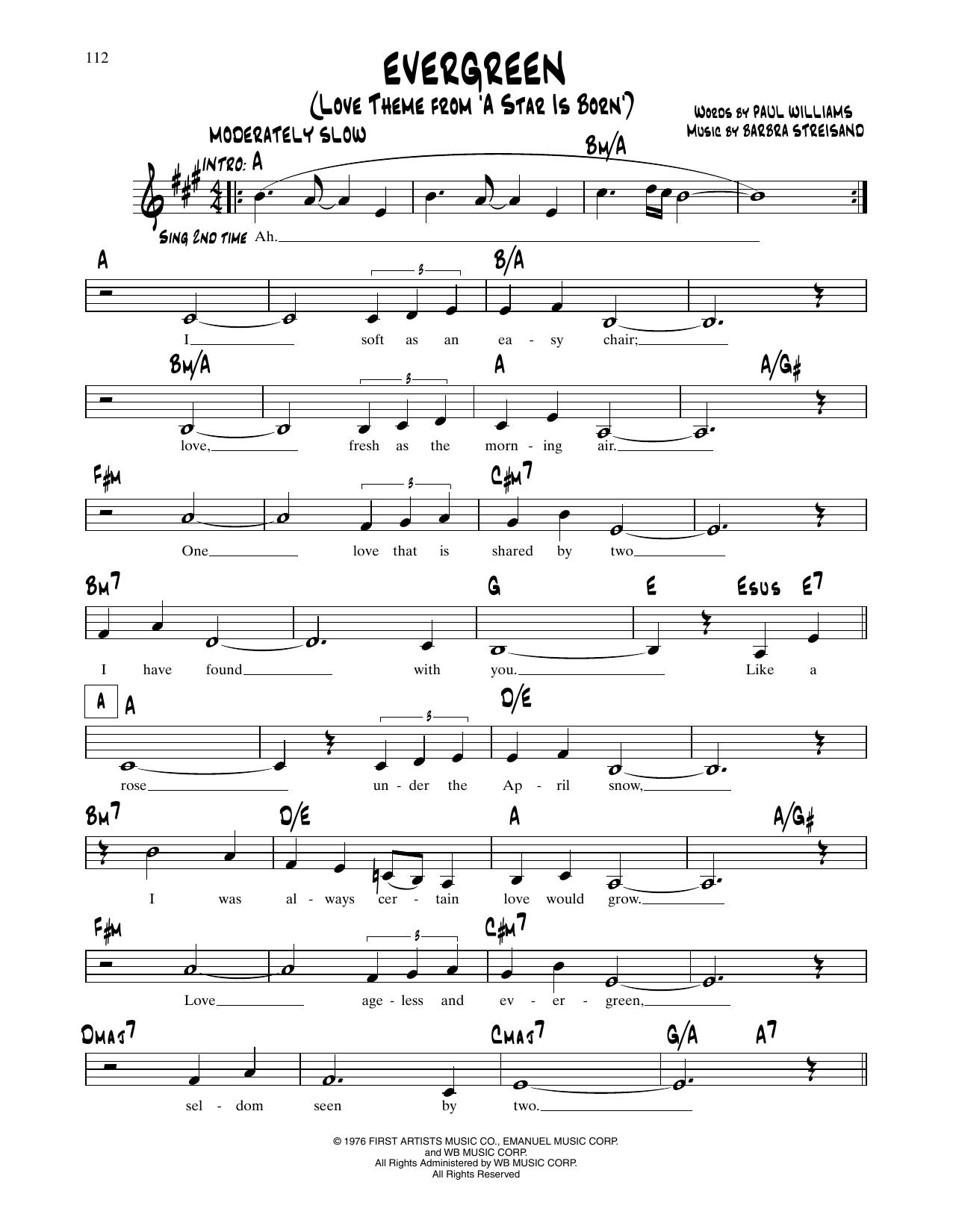 Download Barbra Streisand Evergreen sheet music and printable PDF score & Musicals music notes