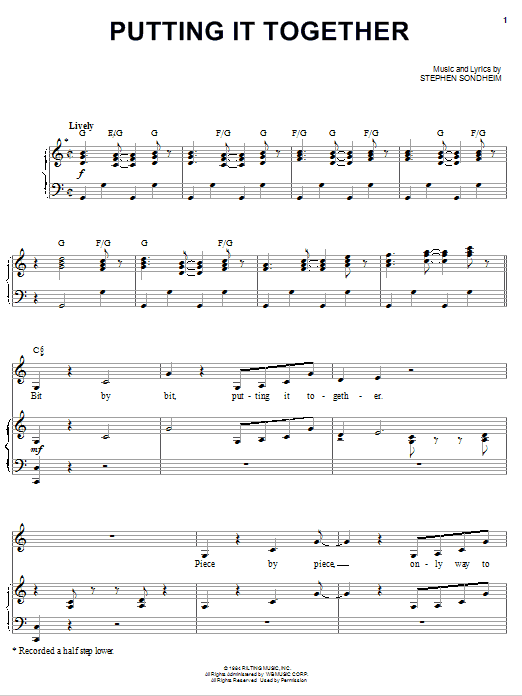 Preview Barbra Streisand Putting It Together Broadway sheet music, notes and chords for Piano, Vocal & Guitar (Right-Hand Melody), SKU: 75905 Download Barbra Streisand Putting It Together sheet music and printable PDF score & Broadway music notes
