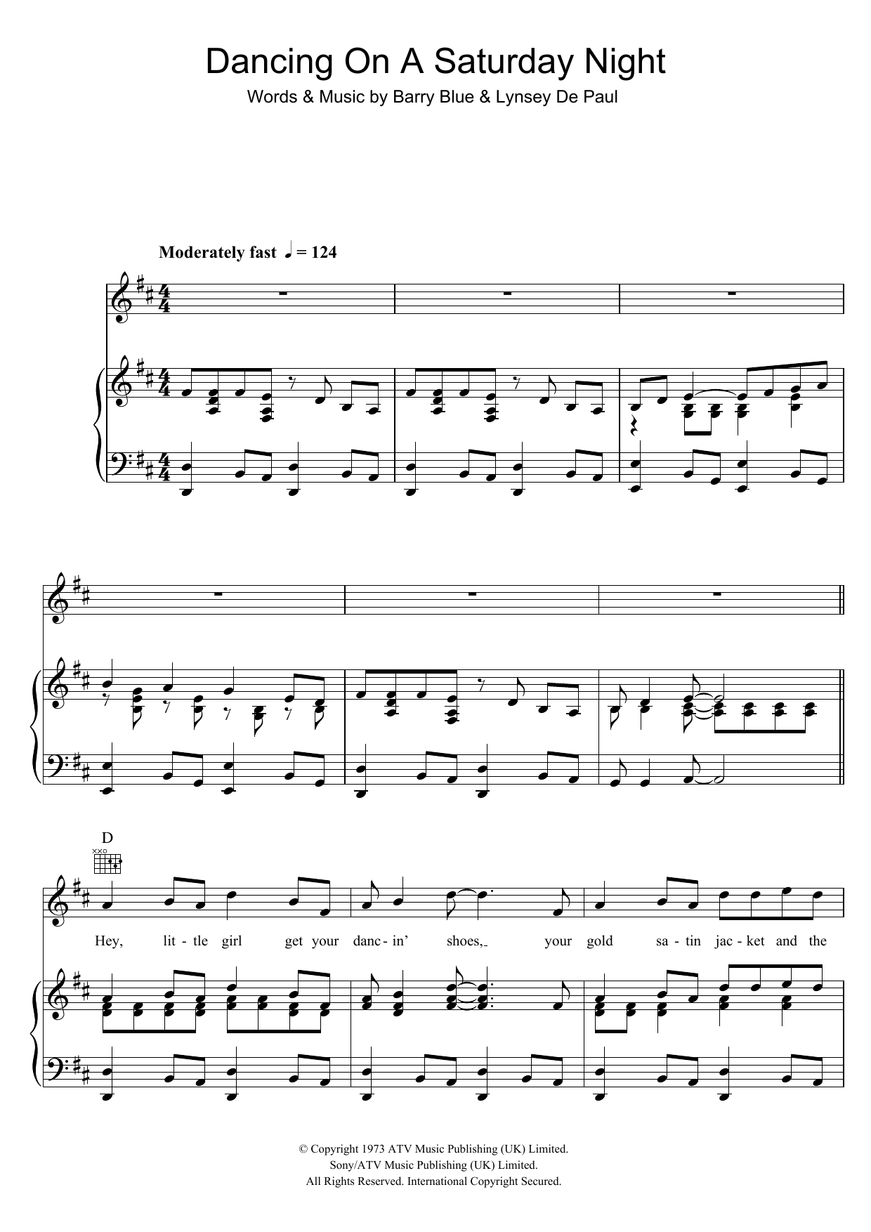 Download Barry Blue Dancing On A Saturday Night sheet music and printable PDF score & Rock music notes