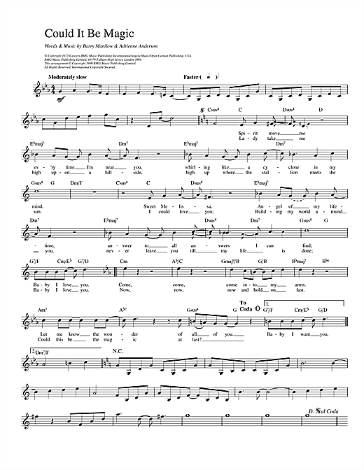 Download Barry Manilow Could It Be Magic sheet music and printable PDF score & Pop music notes