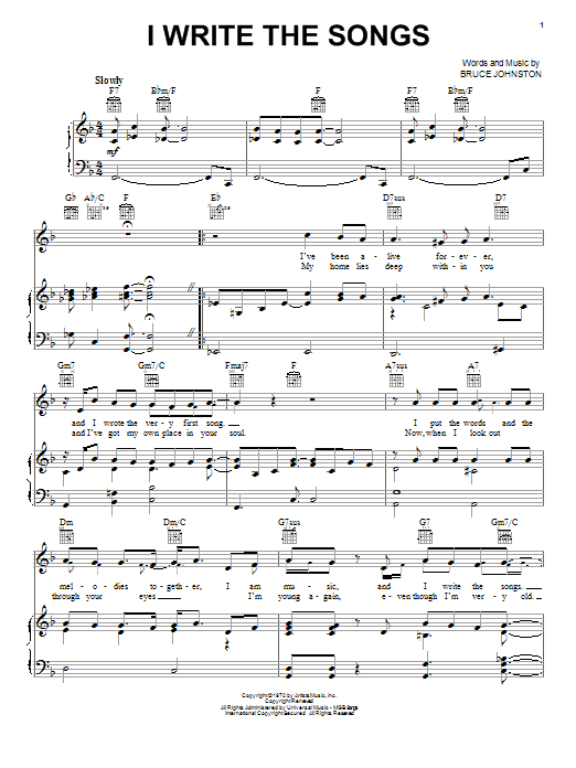Download Barry Manilow I Write The Songs sheet music and printable PDF score & Rock music notes