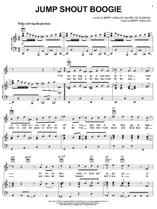 Preview Barry Manilow Jump Shout Boogie Pop sheet music, notes and chords for Piano, Vocal & Guitar (Right-Hand Melody), SKU: 59024 Download Barry Manilow Jump Shout Boogie sheet music and printable PDF score & Pop music notes